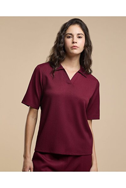 R&B Textured Top With Collared Neck And Short Sleeves