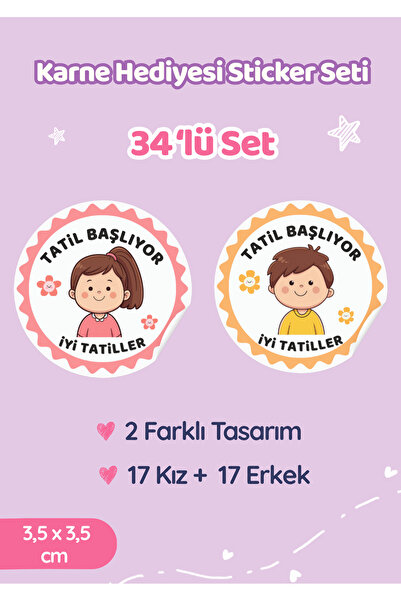 Miko Miko Şeyler 34'Lü İyi Tatiller Kız-Erkek Temalı Karne Hediye Paketleme E...