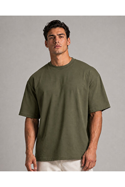 metsawear Men's Premium Oversize Khaki Color Basic T-Shirt – European Fit, Co...