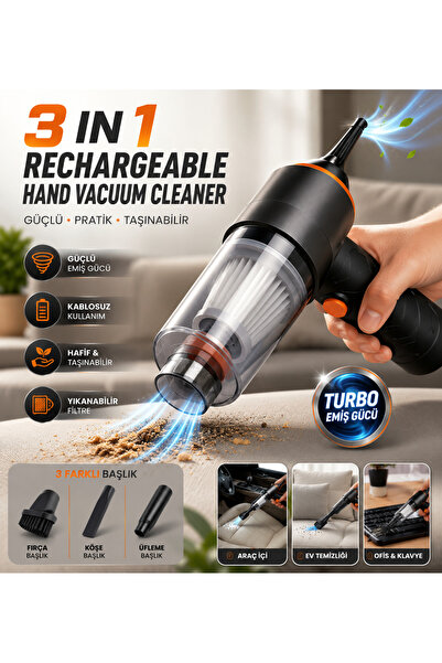 Bood Technology Şarjlı El Süpürgesi Kablosuz 2500 Pa 3 Başlıklı