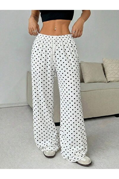 HIMMELDUF Women's Polka Dot Patterned Wide Leg Pants Comfortable Fit Palazzo