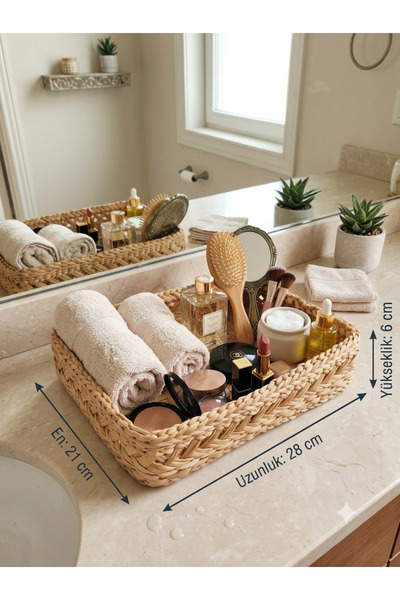 EM&MA DESİNG Doğal Hasır Çok Amaçlı Düzenleyici Sepet - Dekoratif Banyo ve Ma...
