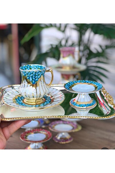 BY.RAYKA PORSELEN El Dekor Çarni Porcelain Hand Painted 6-Piece Cup and Lokum...