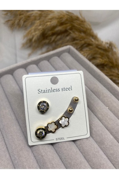 ZEYKU ACCESSORİES Altın Renk Stainless Steel Paslanmaz Çelik Kadın Küpe Set