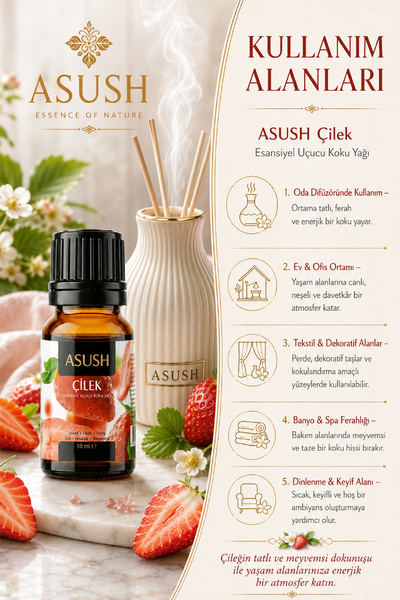 ASUSH Çilek Esansiyel Yağ 10 ML – Tatlı, Meyvemsi ve Kalıcı Ortam Kokusu