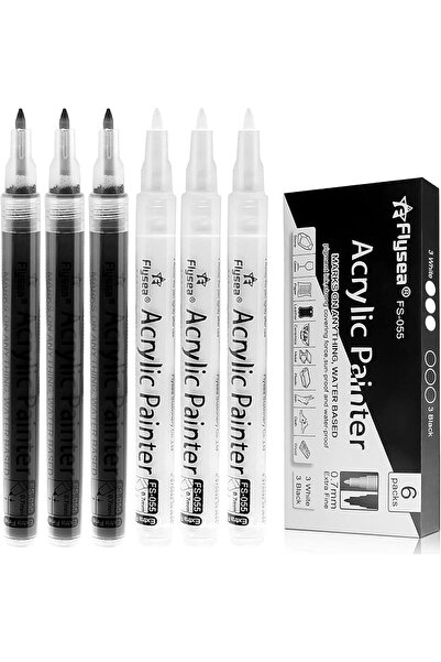 Arabest Black and White Paint Pens 6 Pack, 0.7mm Extra Fine Point Permanent M...