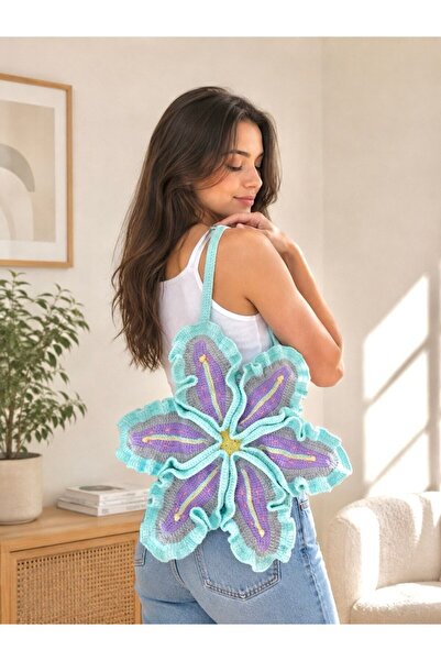HanimLoop Zambak Omuz Çantası El Örgü Tasarım Lily , Lotus