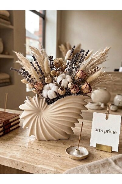 Art-ı Prime Dizayn XXL Giant Oyster Vase - Beige Decorative Object with Cryst...