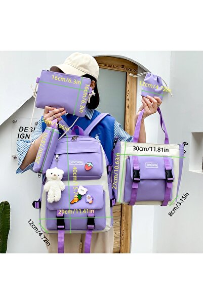 HI-FINE 5-Piece School Backpack Set for Girls Boys, Cute Casual Student Backp...