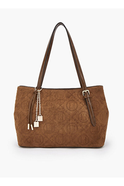 ELLE Monogram Embossed Shoulder Bag with Zip Closure
