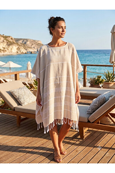 By Polat Home Collection Yuvarlak Yaka %100 Pamuk Saçaklı Çoban Dikişli Tunik...