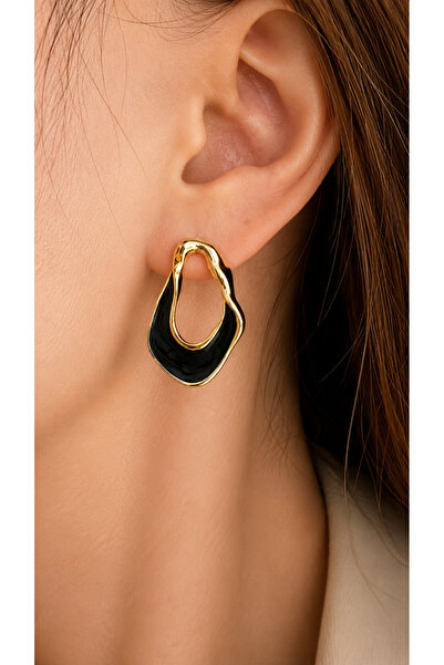 KAYOUBI Women's Black Asymmetrical Enamel Earrings