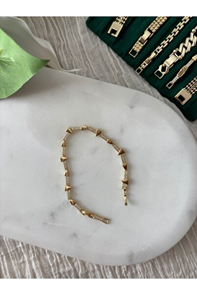 Üçgen taşlı gold bileklik