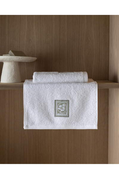 Madame Coco Elmor 2-Pack Embroidered 100% Cotton Hand Towels - White/Khaki - ...