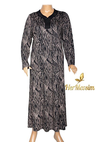 HESNA Women's Demet Plus Size Black Dress with Cups and Pattern 6