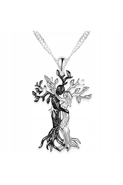 Larezo 925 Silver Necklace, Couple in Love Under the Tree Pendant with Zircon...
