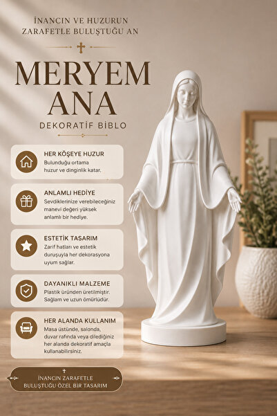 Karis ART Meryem Ana Dekoratif Biblo - İnanç ve Huzurun Simgesi, Manevi Dekor...