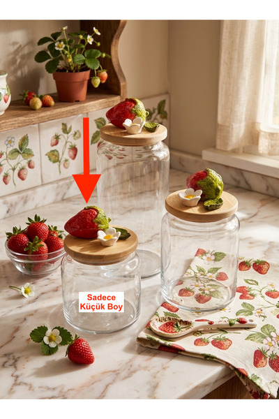 Kare Home Bambu Kapaklı Vakumlu KÜÇÜK BOY Cam Kavanoz Seti (500 ml) ÇİLEK DET...