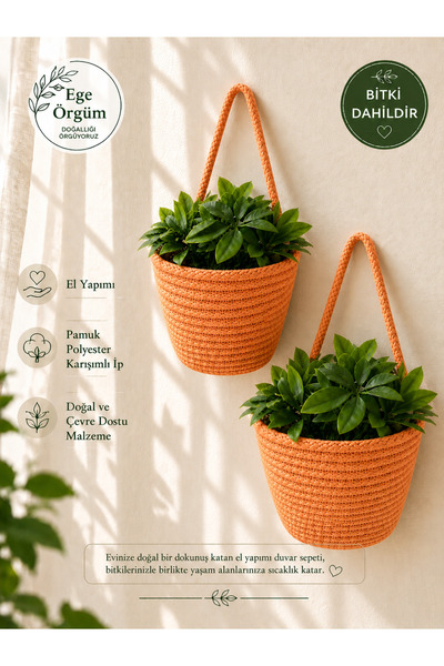 ÖRGÜM Sepet Dekoratif Yapay Çiçekli 2'Li Mini Sepet 12x11 Cm