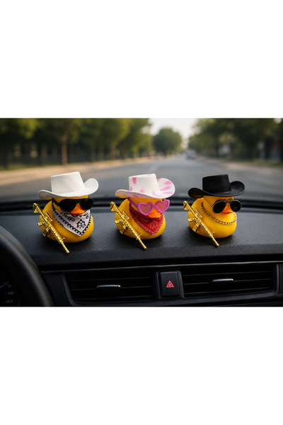 LIGHTNIX Set of 3 Cowboy Duck Car Console Ornaments – Decorative Yellow Duck ...
