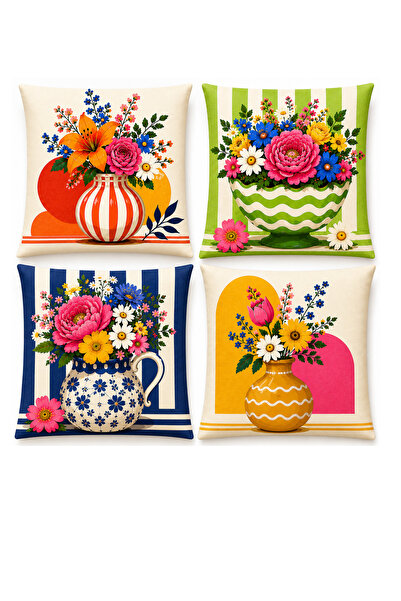ayshome textile Ays Home Bahçe Çiçek Desenli Dekoratif Kırlent Kılıfı (Çift Taraf Baskılı )