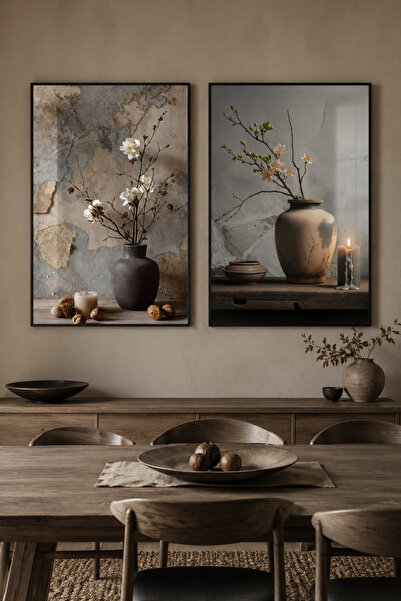 Whispers of Stillness - Real Glass Print Black Aluminium Metal Framed Double Modern Glass Table