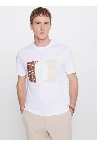 ALTINYILDIZ CLASSICS White Men's Slim Fit Brush Patterned T-Shirt Ace091262762