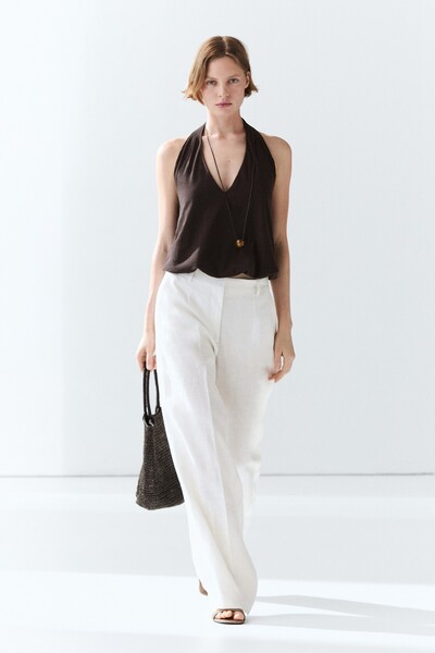 Massimo Dutti %100 keten pens detaylı pantolon