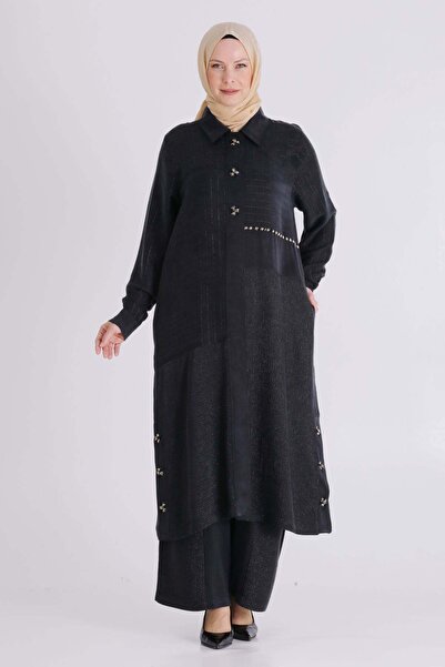 ottoman wear Behrem Büyük Beden Tesettür Pantolonlu Takım Siyah OTW35151