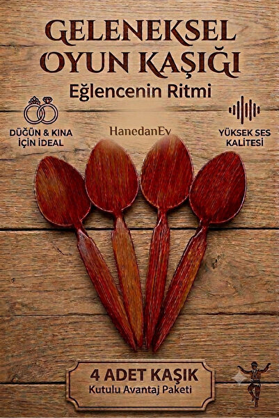 Hanedanev 4 Adet Kutulu Ahşap Görünümlü Plastik Kaşık Oyun Kaşığı Düğün Kına ...