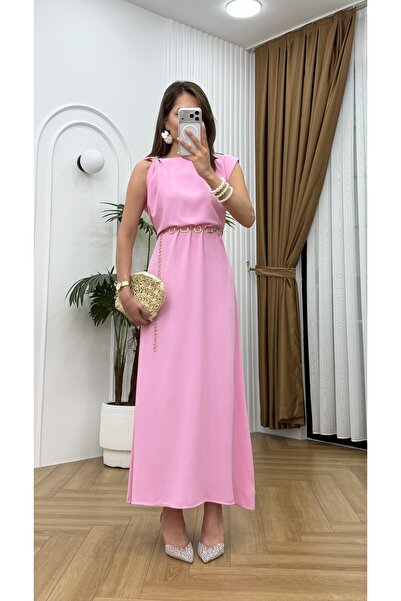 R-Style Sleeveless Brooch Detailed Dress