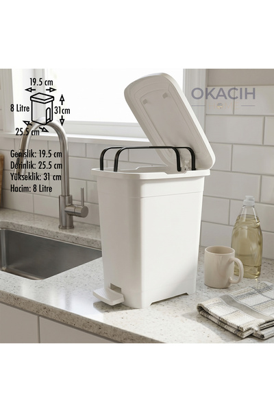 okacih Pedallı Çöp Kovası 8 Lt - Mutfak, Banyo ve Ofis İçin Çöp Kutusu