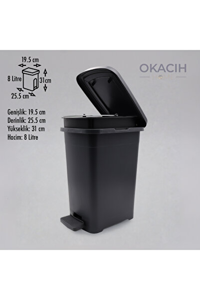 okacih Plastik Pedallı Çöp Kovası 8 Lt - Tezgâh Altı ve Banyo İçin İç Kovalı Çöp Kutusu