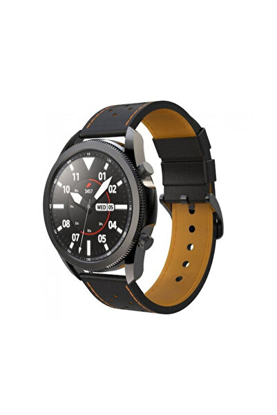 OEM Δερμάτινο λουράκι με πορτοκαλί ραφή για Amazfit Bip 5 46mm Μαύρο