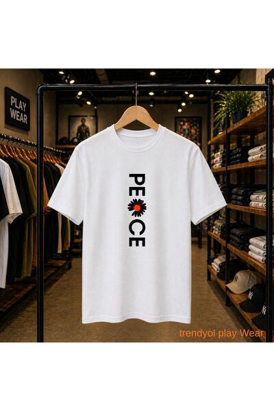 playwear Peace Printed 100% Cotton Oversize Loose Regular Fit Crew Neck T-Shirt