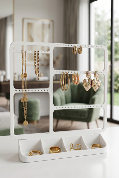 Deep Sweet Modern Compartmentalized Jewelry Organizer Stand Earring Ring Neck...