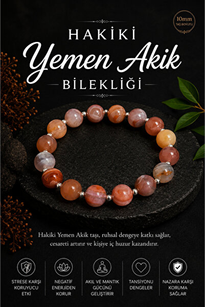OSMANLI DEĞERLİ TAŞ Certified 10mm Genuine Yemen Agate Bracelet (16-17 cm)