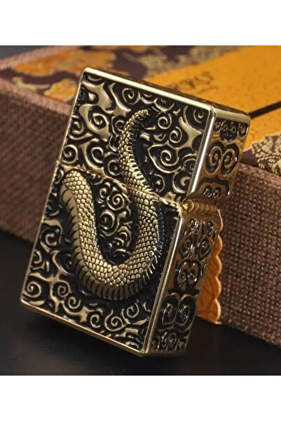 NikaŞ Zorro 902 Kral Kobra Serisi - Kabartmalı Kutulu Koleksiyonluk Premium Bronz Benzinli Çakmak