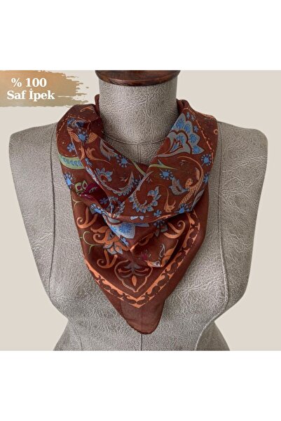 Pure Silk Atelier %100 Saf İpek Etnik Saray Desen Mini Fular - Bandana (50x50...