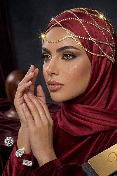 PERLMUTT Gold Crystal Stone Chain Headpiece Bridal Crown White Pearl Hijab Cr...
