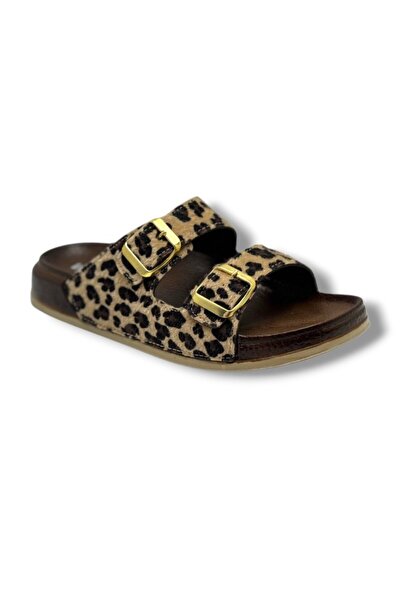Witta 55204-26 Leopard Patterned Double Strap Buckle Anatomical Women's Slipp...