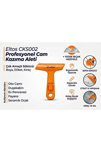 Eltos CKS002 Profesyonel Cam Kazıma Aleti - Boya, Etiket ve Kireç Sökücü - Ye...