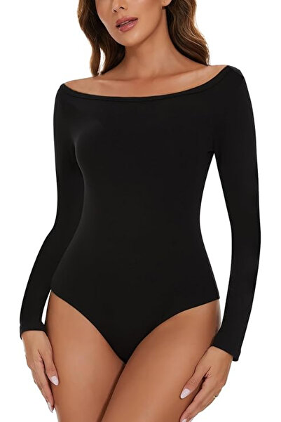 OEM Body elegant damă cu mânecă lungă, Negru, COMFREE, Guler rotund, Croială ...