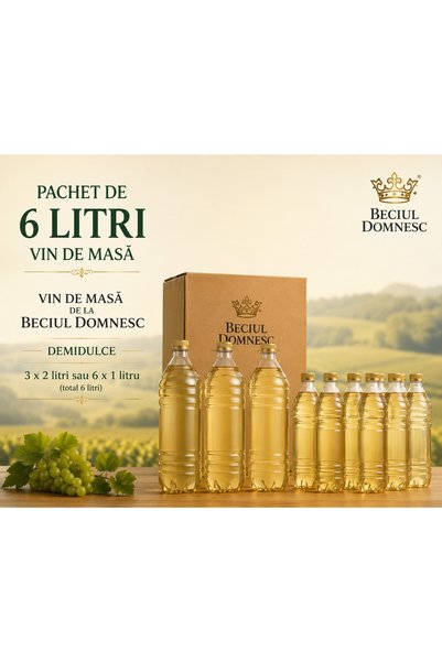 Beciul Domnesc Pachet Vin de Masă Alb Demidulce – 6 Litri (3 x 2L sau 6 x 1L) – 11,5% vol.
