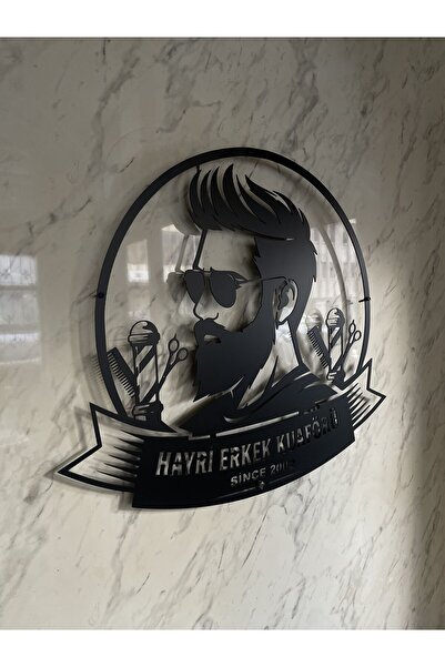 roxenwallart Berber Metal Duvar Dekoru – İsimli Lazer Kesim Erkek Kuaför Tabe...