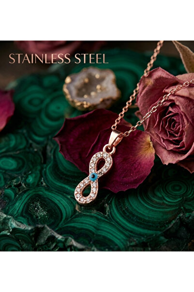 stainless steell Infinity Design Evil Eye Turquoise Zircon Stone Necklace