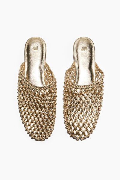 H&M Kafes Örgülü Metalik Terlik