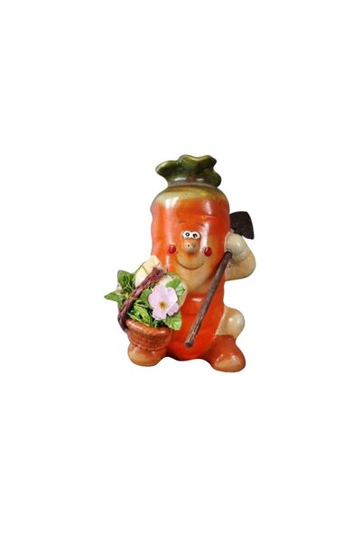 Goliat Morcov zâmbitor din ceramică cu lopată și coșuleț 14x9 cm
