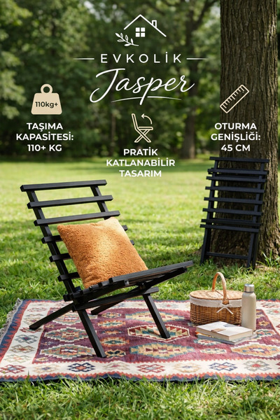 JASPER Beach Katlanabilir Portatif Metal Sandalye, Şezlong – Plaj, Bahçe ve T...
