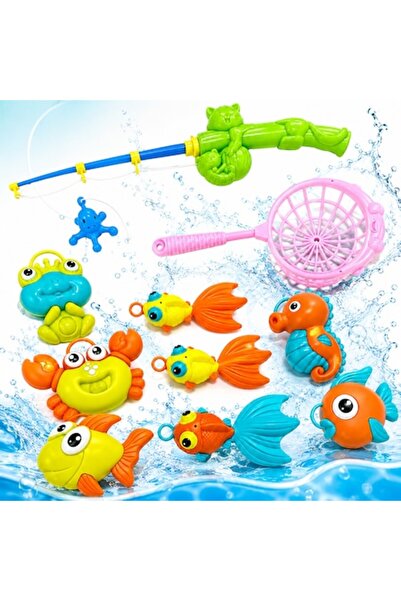 OEM Set pescuit pentru baie copii, 13 piese, undiță și plasă, jucării plutito...